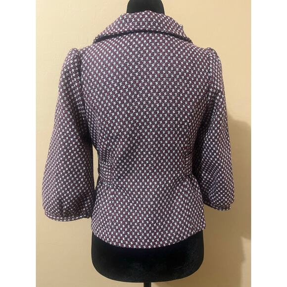 Graphic Wool Blend Blazer Jacket Balloon 3/4 Sleeve Ruffled Waist Career Sz S - Picture 4 of 7